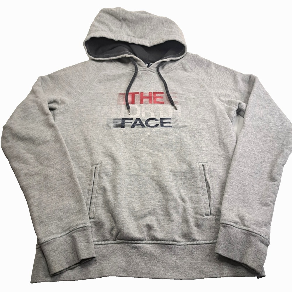 The North Face Hoodie Womens M Gray Excellent Graphic Logo Pullover Fleece
